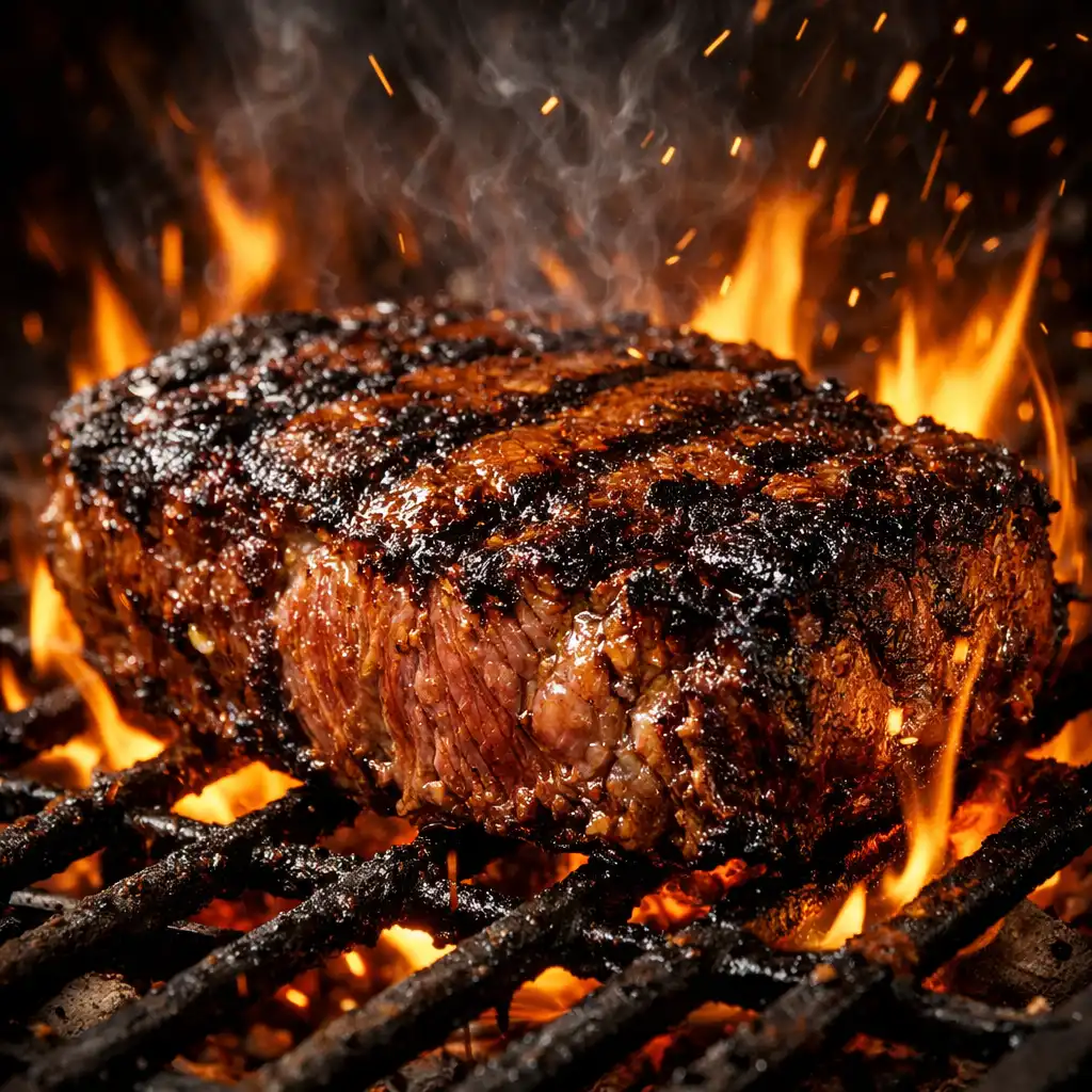 Vastag steak nyílt lángon grillezve